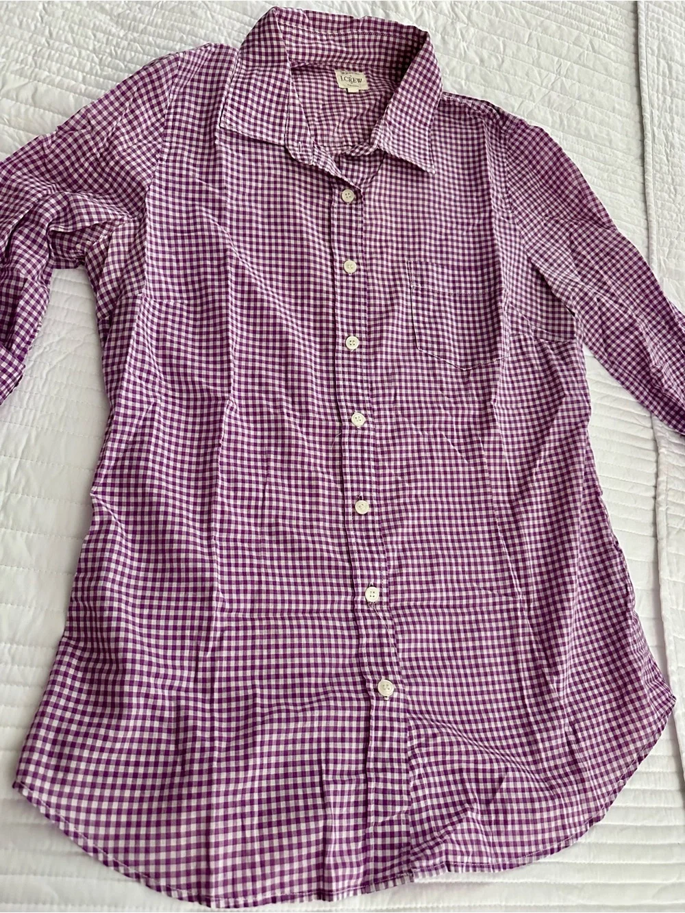 Like New J Crew Women’s Size Small Purple and White Checked Button Down Shirt